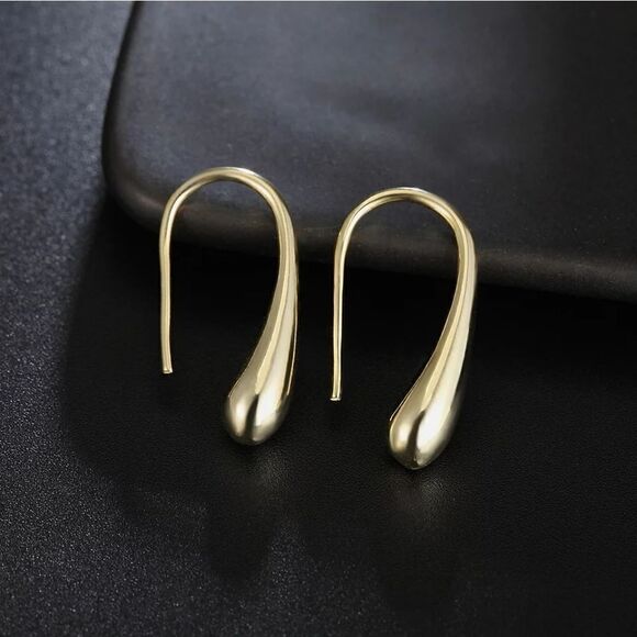 Gold Water Drop Dangle Earrings - Picture 1 of 6
